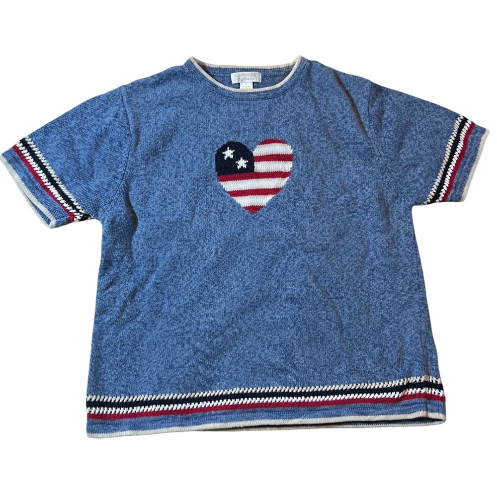 Christopher Banks Women's Blue Knit Top Short Sleeve American Flag M